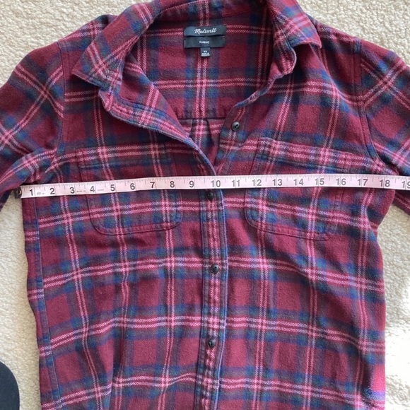 Madewell Classic Flannel XS Maroon and Navy - Picture 7 of 9